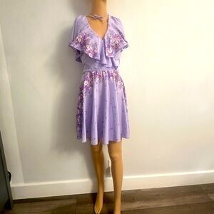 Vintage 1970s Caped Midi Dress Flower Print Romantic Feminine Choker